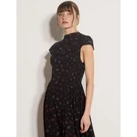 Apricot Minikleid Geblümtes kurzes Kleid mit Smokdetails