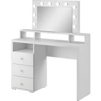 Home affaire Schminktisch Diva Frisiertisch Hollywood Theater 120x136x40cm (3 Schubladen mit Hochglanzfront), Kosmetiktisch Spiegel mit LED Beleuchtung Griffe Kristalloptik