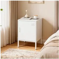 HOMCOM Nachttisch mit verstellbarer Ablage, Stahlrahmen (Beistelltisch, 1-St., Nachtschrank), für Schlafzimmer, Wohnzimmer, Weiß, 40 x 40 x 56 cm