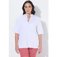 Ulla Popken T-Shirt T-Shirt Ziersteine Stehkragen Halbarm Pima Cotton