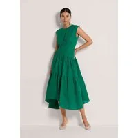 MADELEINE Maxikleid Baumwollkleid mit Stufenrock Sommerkleid mit Rundhals, Wadenlänge und überschnittenen Schultern