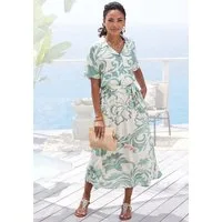 Vivance Midikleid mit Alloverdruck aus gewebter Viskose (mit Bindegürtel), leichtes Sommerkleid, Webkleid mit kurzen Ärmeln, Hemdblusenkleid