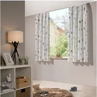 heimtexland Vorhang Kindergardine Skandi-Stil Dekoschal Wald Bär Grau (1 St), Kräuselband, halbtransparent, Polyester, Leinenoptik I Natur I Kräuselband I Kinderzimmer I Vorhang