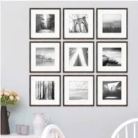 PHOTOLINI Bilderrahmen Sets quadratisch 30x30 cm aus MDF Holz mit Acrylglas & Zubehör, für 9 Bilder (9er Set), 9er Set Eiche Dunkel mit Passepartouts für Bilder in 20x20 cm