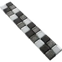 Mosafil Mosaikfliesen Glas Fliesenbordüre Johnstown Schwarz Silber, Glas 30.000x4.800, schwarz-silber, Verlegefertig auf ein Netz geklebt - Wasserfest