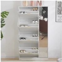 Flieks Schuhschrank mit Spiegel (1-St., B80/H147/T24 cm) Schuhkommode mit 4 Klappen Schuhregal Schuhkipper weiß