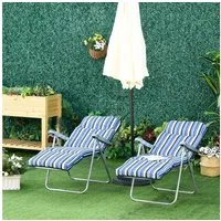 Outsunny Gartenliege Liegestuhl Set mit Kissen, Gartenliege, 2 St., Sonnenliege, Stahl Polyester Blau 60 x 75 x 102 cm