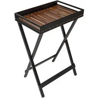 WENKO Tablett Beistelltisch Modell Taba, Akazienholz, Metall, klappbar, abnehmbares Akazienholz-Tablett, überdacht outdoorgeeignet