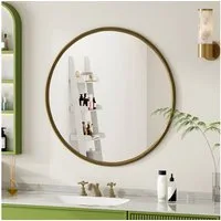 HAUSS SPOLE Spiegel 80cm Runder Kosmetikspiegel Schminkspiegel Badezimmerspiegel (80CM Bronze Rundspiegel mit Korrosionsbeständigem Metallrahmen – Verzerrungsfreies Spiegelbild, Einfache Wandmontage für Badezimmer, Wohnzimmer und Flur, Sicherheitsgla