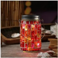 MARELIDA LED Solarleuchte LED Solar Glas Einmachglas mit Mosaik Tischleuchte Lichtsensor rot, LED Classic, warmweiß (2100K bis 3000K)