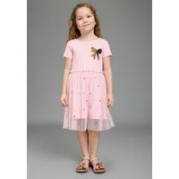 KIDSWORLD Jerseykleid Kleid mit Tüllrock und Wende-Pailletten ausgestellter Saum, für Mädchen, aus Baumwolle und Polyester