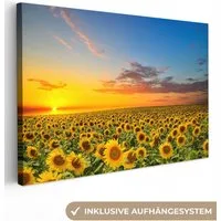 OneMillionCanvasses® Leinwandbild Blumen - Sonnenblume - Sonnenuntergang - Nacht - Orange, Fotodruck (1 St), Leinwand Bilder Klein, Wand Dekoration Aesthetic 30x20 cm