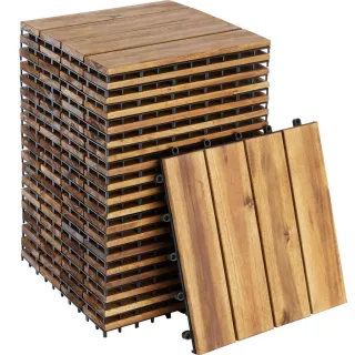 tectake Terrassenfliesen, Braun, Holz, Quadratisch, 31x2.2x31 cm, Gartenzubehör, Terrassen- & Balkonböden, Terrassenfliesen