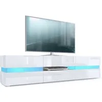 Vladon Lowboard Flow (TV-Kommode mit Ambient Light Verglasung, mit 2 Türen, 1 Schublade und 1 Klappe), Weiß Hochglanz inkl. LED-Beleuchtung (177 x 45 x 39 cm)
