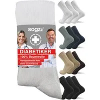 sogzz Diabetikersocken 6-12 Paar Herren 100% Baumwolle ohne Gummi ohne Naht Diabetiker Socken (Ohne Gummibund, 12-Paar)
