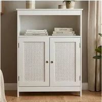 FINEBUY Standregal FB114245 Standschrank Weiß 80cm Mehrzweckregal Wohnregal Beistellregal, Stauraum und Design harmonisch vereint, Natürlicher Akzent für moderne Wohnräume
