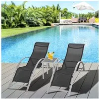 Outsunny Gartenliege Gartentischset Metall Mesh Silber 2 x Sessel 1 x Tisch, Liege, 3 St., Gartenliege, Dauerhaft und Atmungsaktiv