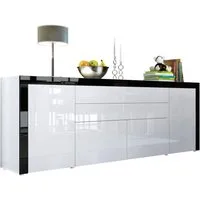 Vladon Sideboard La Paz V2 (Kommode, mit 2 Türen, 2 Schubkästen und 2 Klappen), Weiß Hochglanz/Schwarz Hochglanz (200 x 72 x 35 cm)
