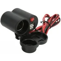 Bolwins D72C Motorrad Steckdose Dual USB Ladegerät mit Zigarettenanzünder USB-Ladegerät (1500 mA, Packung, 1-tlg., 1x Motorrad USB Ladegerät mit Ein-/Ausschalter, 12V–24V Universal Power Konverter, USB 5V 2,5A, wasserdicht)