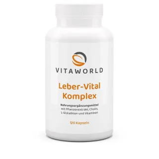 Vitaworld Leber-Vital Komplex | 120 Kapseln | mit Mariendistel, Artischocke, Löwenzahn, Wermut, Kurkuma & Cholin | vegan