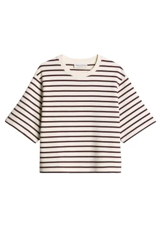 Marc OPolo Casual - Gestreiftes Kurzarm-Sweatshirt beige/braun - Gr. - S