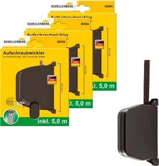 SCHELLENBERG Aufputz-Gurtwickler "Aufschraubwickler für das Rollladensystem Mini" Set, 3 Stk. tlg. schwenkbar, mit vormontiertem Rollladengurtband, braun oder weiß