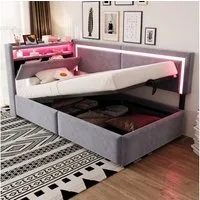 Flieks Daybett, Polsterbett 90x200cm mit hydraulischem Stauraum LED-Leiste USB/TYP-C