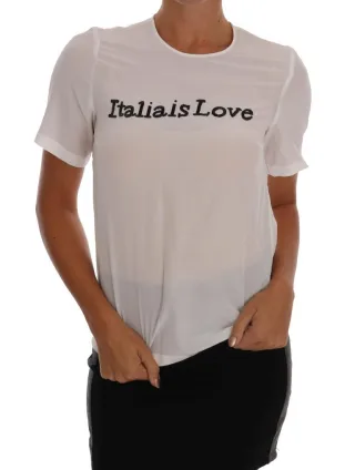 Dolce & Gabbana Weiße Seidene ITALIA IS LOVE Bluse T-Shirt