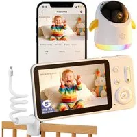 TWUFY Babyphone 2K/5,0 Zoll WLAN Babyphone mit Kamera und App IR/RBG Nachtsicht, Automatische Verfolgung, Video Babyfon PTZ 360° Überwachungskamera Innen für Haustier, Weinen/Bewegungs/Geräuscherkennung, Temperatur, Schlaflieder, 4× Zoom,Nachtlicht, 