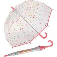 Esprit Stockregenschirm kleiner, leichter Transparentschirm für Kinder, mit niedlichem, bunten Herzen-Design für Mädchen