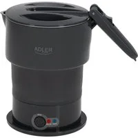 ADLER EUROPE Reise-Wasserkocher AD 1377g faltbarer Reisewasserkocher mit Warmhaltefunktion, Tasche, 0,6 l, 600 W, Silikongehäuse, Reise, Camping, Wohnmobil und Hotel, grau