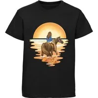 MyDesign24 Print-Shirt bedrucktes Mädchen T-Shirt Pferd mit Reiterin im Wasser Kurzarm Baumwollshirt mit Aufdruck i140