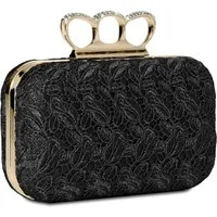 Caspar Clutch TA290 Damen Schlagring Box Clutch Abendtasche mit Stoff Häkel Spitze