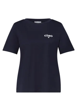 Street One - T-Shirt mit Frontprint und Rundhalsausschnitt blau - Gr. - 42