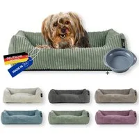 Rohrschneider Tierbett Hundebett Cord für kleine Hunde mit waschbarem Bezug inkl. Futternapf, antiruschbeschichtete Unterseite