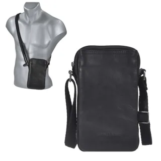 Greenburry Handytasche zum Umhängen Leder "Pure Black" schwarz Handy Umhängetasche mit 3 Kartenfächern 1106-20
