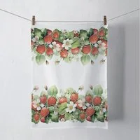 Ambiente Luxury Paper Products Geschirrtuch, Küchentuch Baumwolle 50x70cm mit Erdbeerblüten Motiv Weiß / Rot