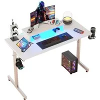 Bestier Gamingtisch 106cm×50cm×85cm Gaming Tisch, Schreibtisch mit LED (1 Tisch, PC mit Kohlefaseroberfläche), Stabiler Computertisch mit Kopfhörerhaken und Getränkehalter