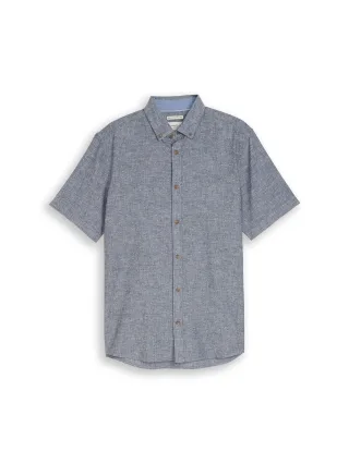 Tom Tailor - Regular Fit Kurzarmhemd mit Leinenanteil navy design - Gr. - XL