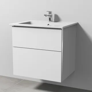 Sanipa 3way Keramik-Set Venticello Keramik-Waschtisch und Unterbau mit 2 Auszügen, Weiß-Soft BR32243