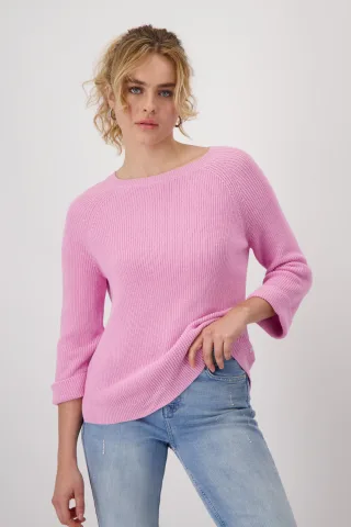 monari - Strickpullover mit Perlfangmuster bubblegum - Gr. - 40