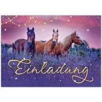 JUNAPACK Einladungskarten Pferd Einladungen zum Kindergeburtstag Fohlen lila Mädchen, Einladungskarten mit einem Pferd Motiv für Kinder