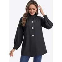 Imily Bela Blusentop Damen Langarm Bluse mit gerafftem Stehkragen (Packung, 1-tlg., 1per-Pack) Ballonärmel