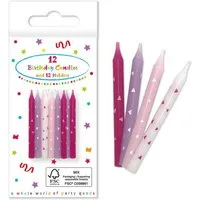 Procos Geburtstagskerze 12 Geburtstagskerzen mit Haltern, Pink Rosa Lila