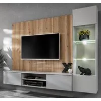 Inn.Furn Wohnwand iLike, (Fernsehschrank in hellem Grau mit Eiche Artisan, Breite 200), mit Push-To-Open, inklusive Beleuchtung