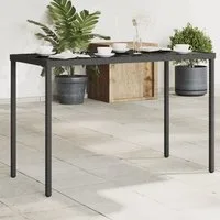 furnicato Gartentisch mit Glasplatte 115x54x74 cm Schwarz (1-St), UV-beständiger Outdoor-Tisch aus PE-Rattan mit stabilem Stahlgestell