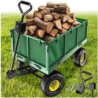 tectake Bollerwagen Faltbarer Handwagen max. 550kg mit klappbaren Seitenwänden (1 Transportwagen, 1-tlg., 150L Volumen in Grün), Luftreifen, leichtgängige Lenkachse mit gepolstertem Griff