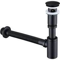 HOMELODY Ablaufgarnitur Siphon Pop Up Ablaufgarnitur mit Überlauf Universal Röhrensiphon Set Waschtisch Bad Geruchsverschluss Stöpsel Abfluss Garnitur Schwarz