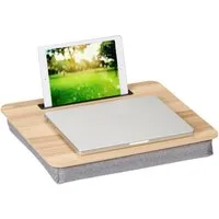 relaxdays Laptop Tablett Laptopkissen mit Handyhalter, Faserplatte, natur