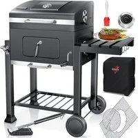KESSER Holzkohlegrill Grillwagen BBQ Smoker XL Holzkohlegrill mit Deckel, Rädern, Edelstahl-Griff, Thermometer, Grillrost, Standgrill, Kohlegrillwagen